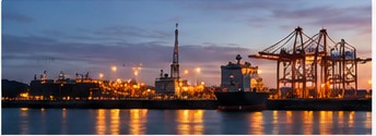 Commercial port at dusk